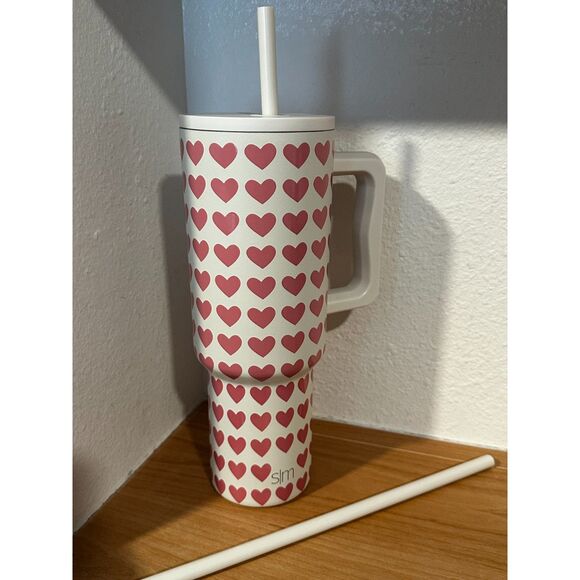 Simple Modern Pink Hearts on White Straw Tumbler 40 Oz. NIB - Picture 1 of 5